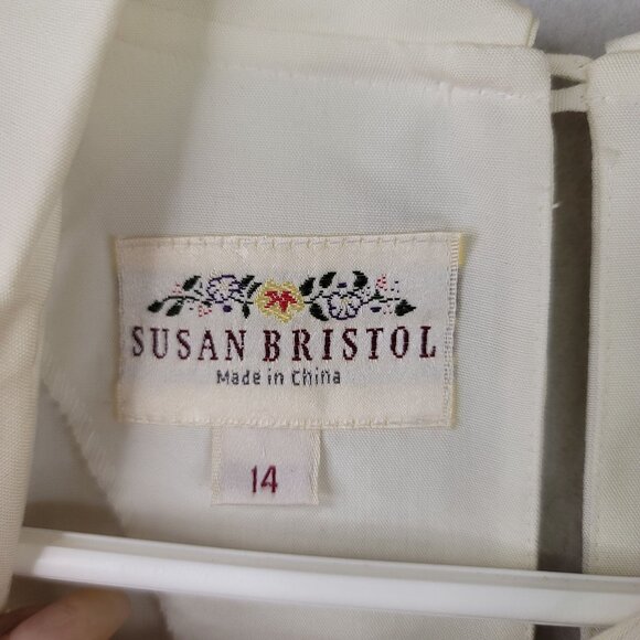 90s Vintage Susan Bristol Blouse Size 14 White w/Red Removable Bow Deadstock New - Picture 6 of 14